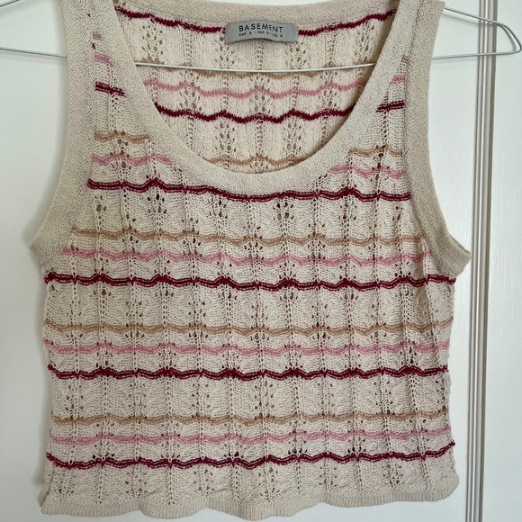 Bassement Sweaters - Basement Cropped Crochet Striped Sweater Vest